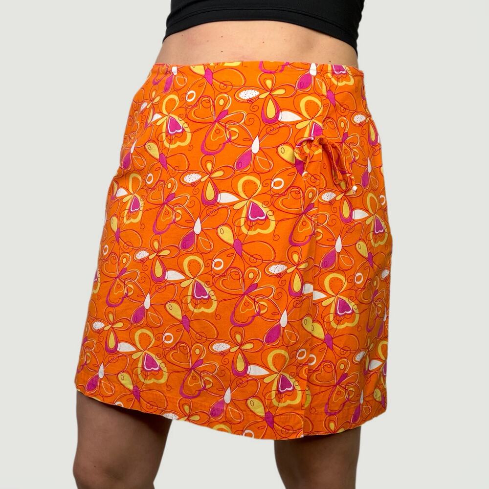 Vintage Y2K floral butterfly print‎ skort skirt mini cotton orange bow shorts M